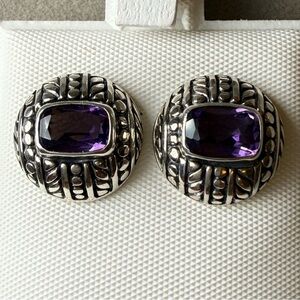 Silver and amethyst stud Earrings Bali style